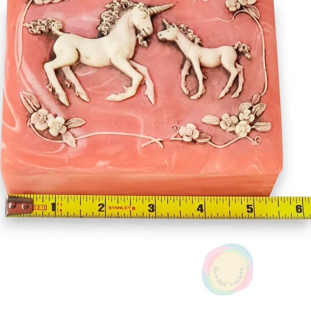 Vintage 1984 Unicorn Pink Marbled Trinket Box